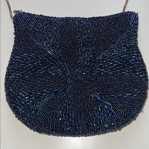 Vintage Small Navy Blue Beaded Purse